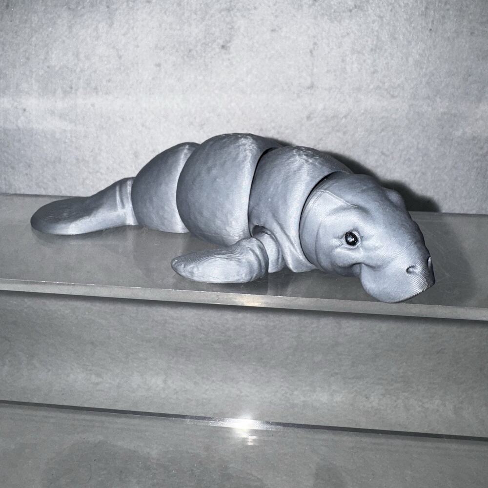 3D Printed Manatee Figurine – Sea Cow 6” x 4” Gray Chubby Mermaid